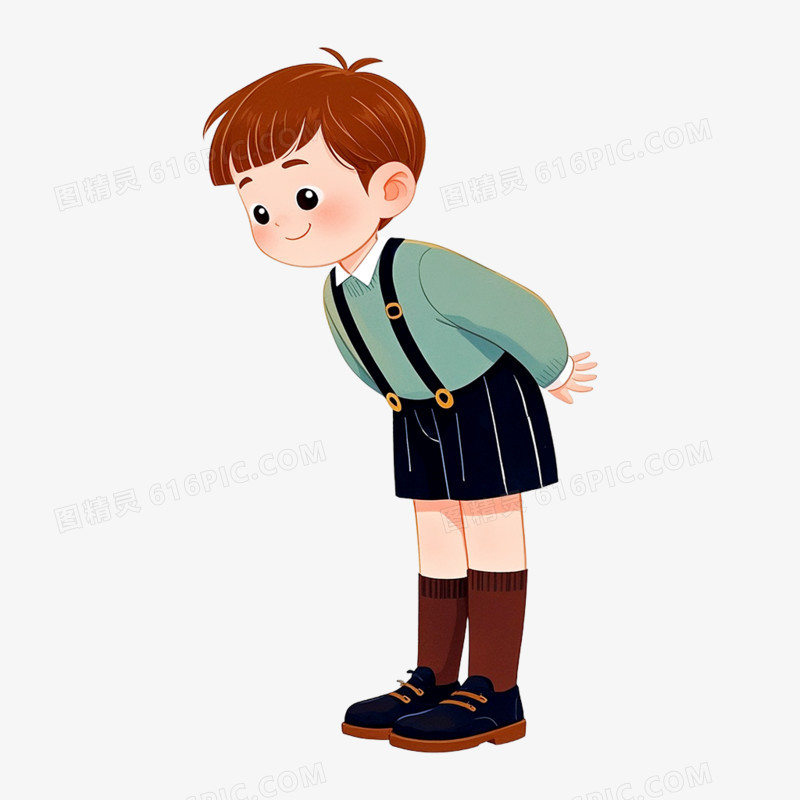 儿童插画小男生鞠躬道歉免抠元素