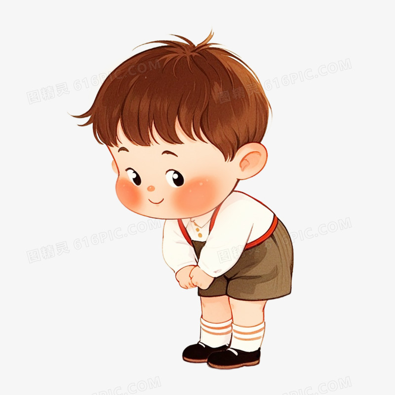 儿童插画小男生鞠躬道歉免抠元素