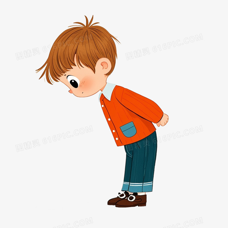 儿童插画小男生鞠躬道歉免抠元素