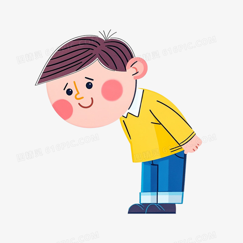 儿童插画小男生鞠躬问好免抠元素