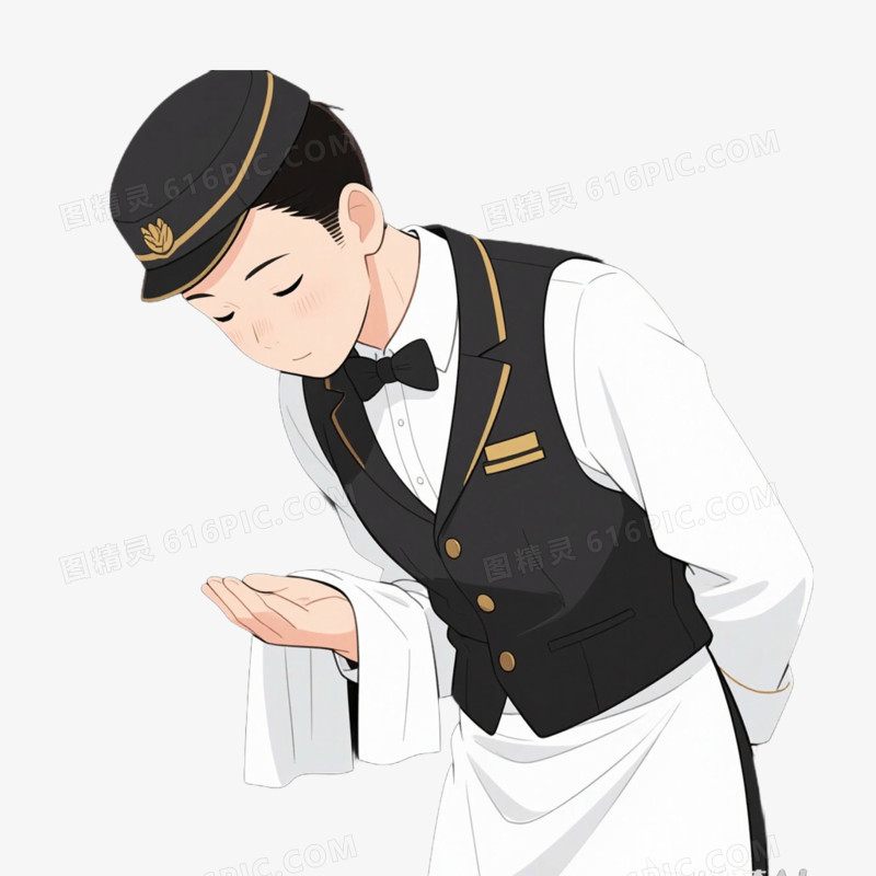 人物服务员鞠躬问好免抠元素