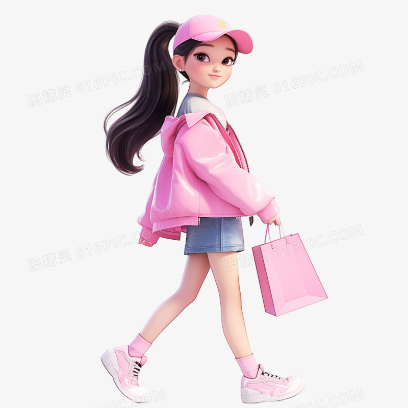 3D卡通可爱女孩穿搭免抠元素