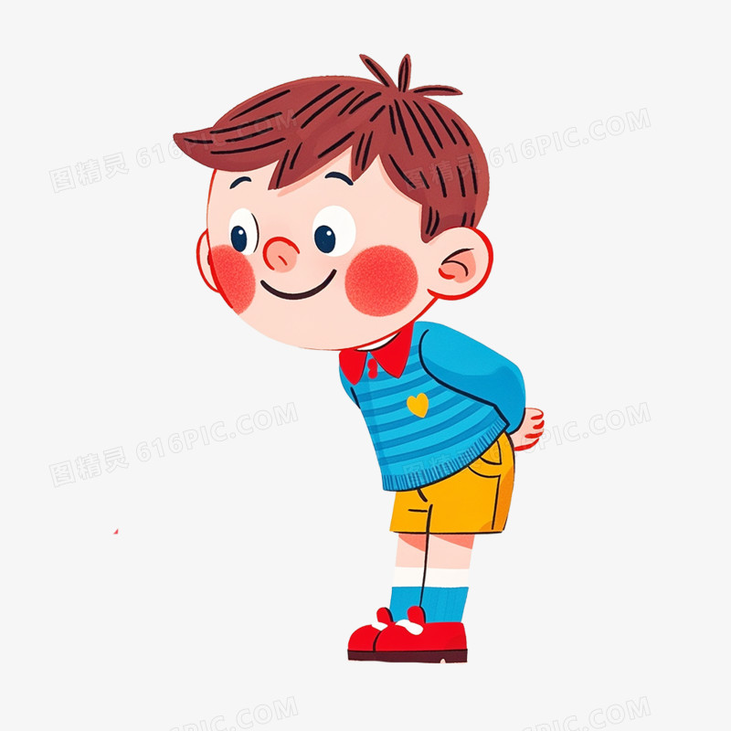 卡通插画男孩鞠躬问好免抠元素