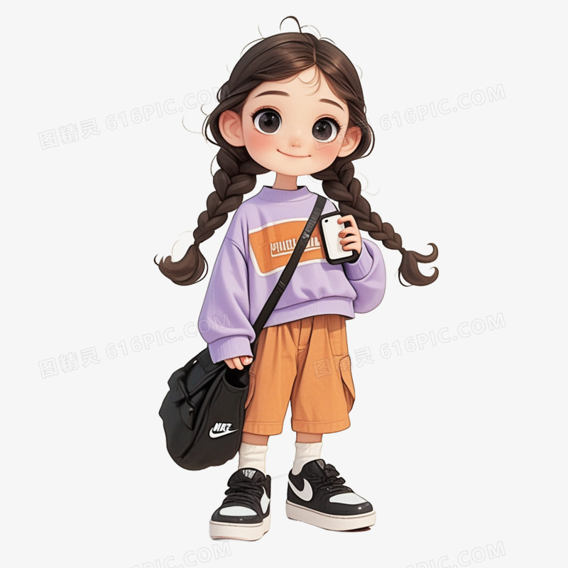 卡通手绘可爱女孩穿搭免抠元素