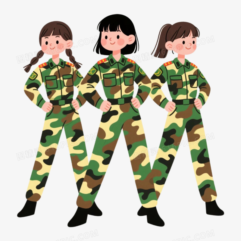 pose迷彩服做军训免抠元素