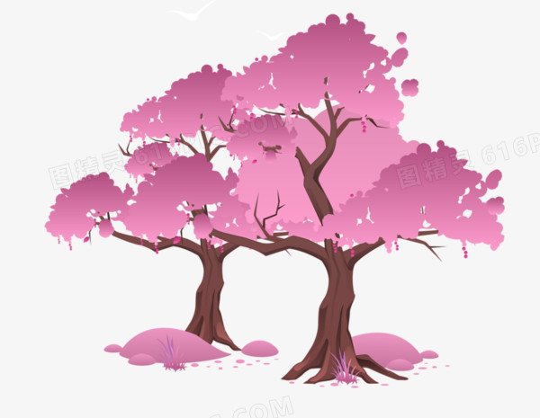 卡通的手绘樱花树