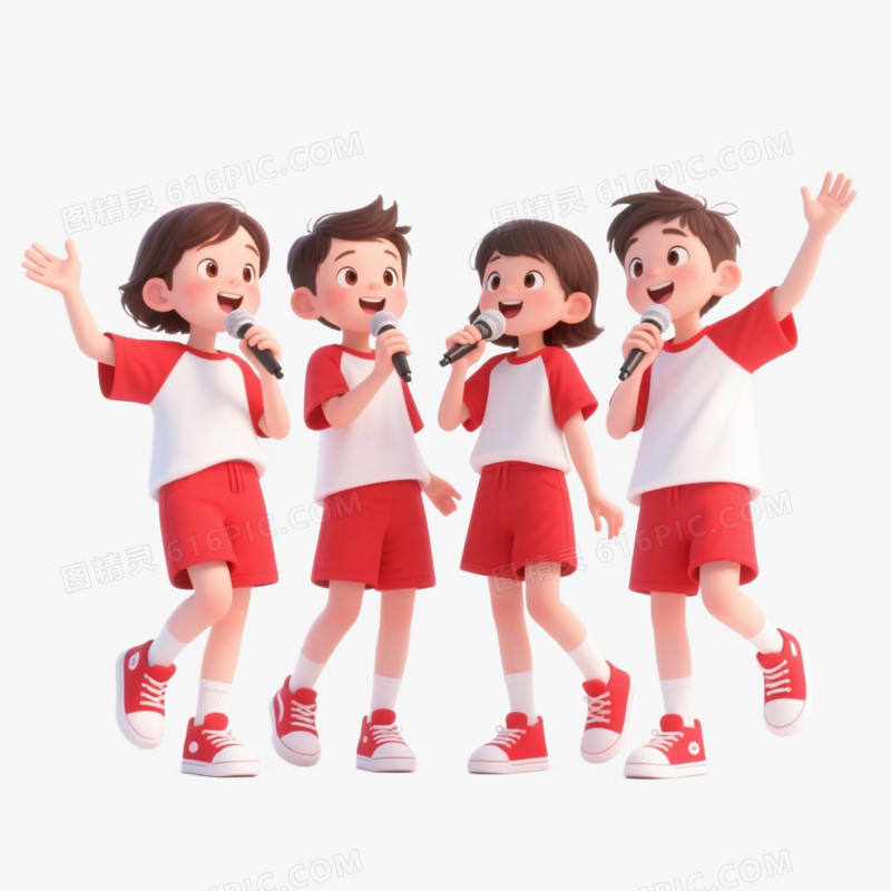 卡通插画风儿童唱歌免抠元素