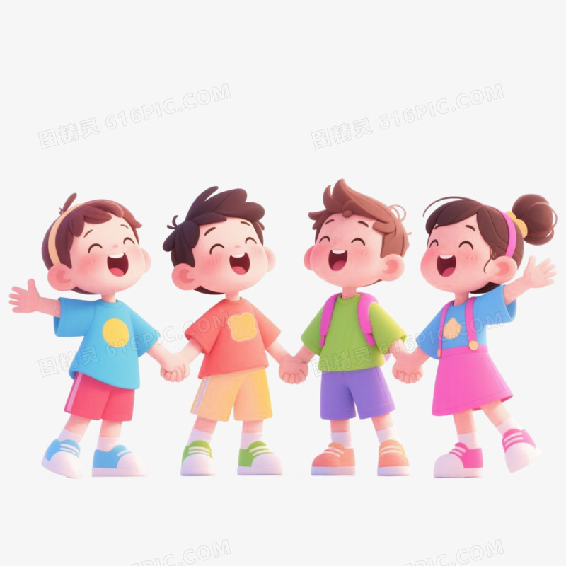 卡通插画风儿童唱歌免抠元素