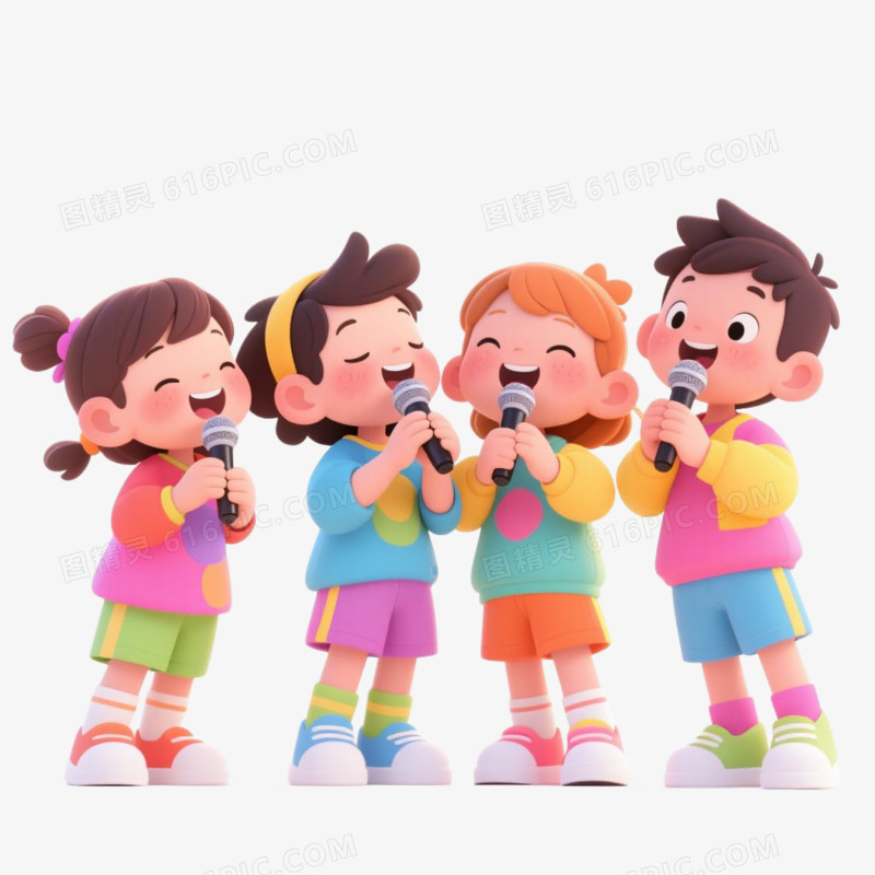 卡通插画风儿童唱歌免抠元素
