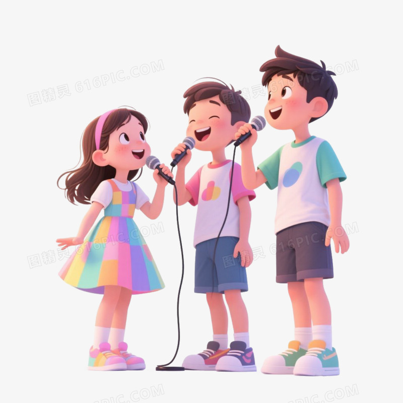 卡通插画风儿童唱歌免抠元素