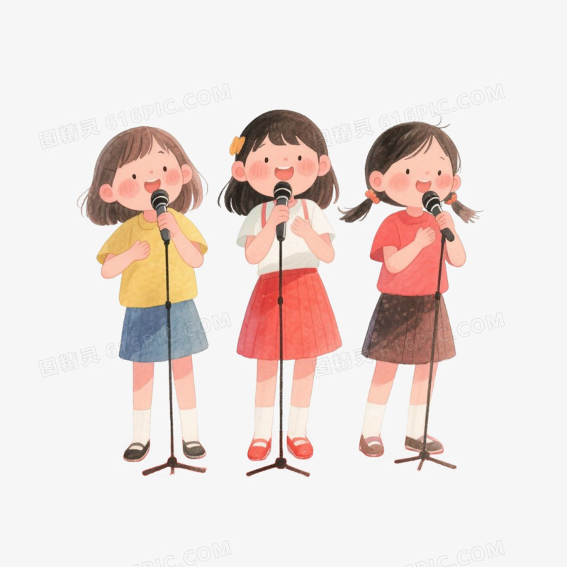 卡通插画风儿童唱歌免抠元素