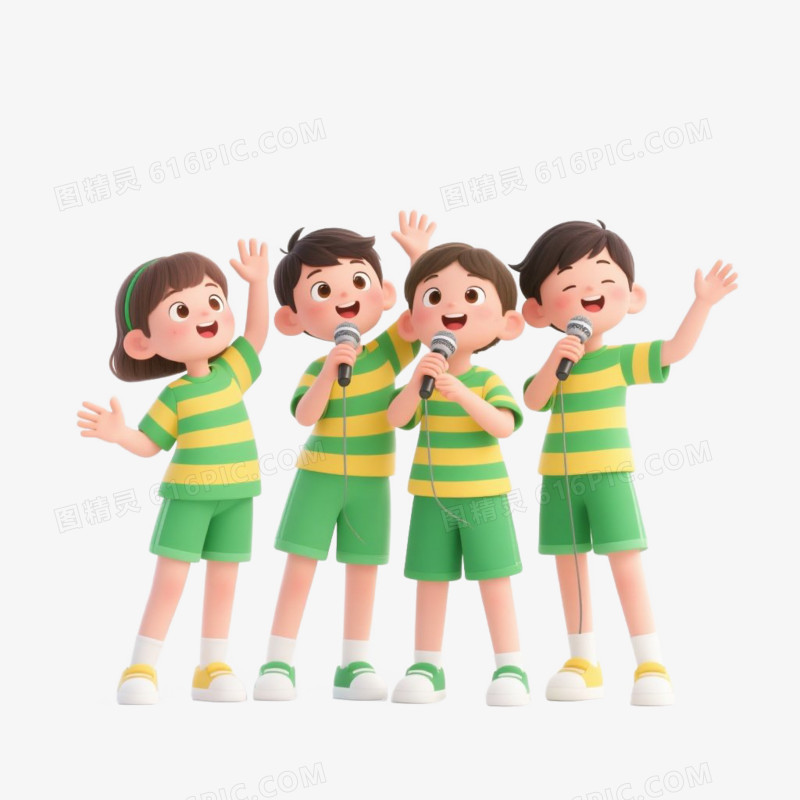 卡通插画风儿童唱歌免抠元素