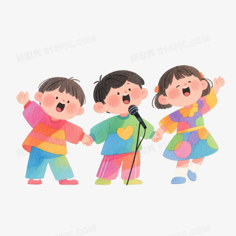 卡通插画风儿童唱歌免抠元素