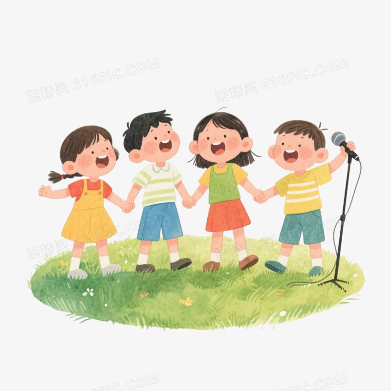 卡通插画风儿童唱歌免抠元素