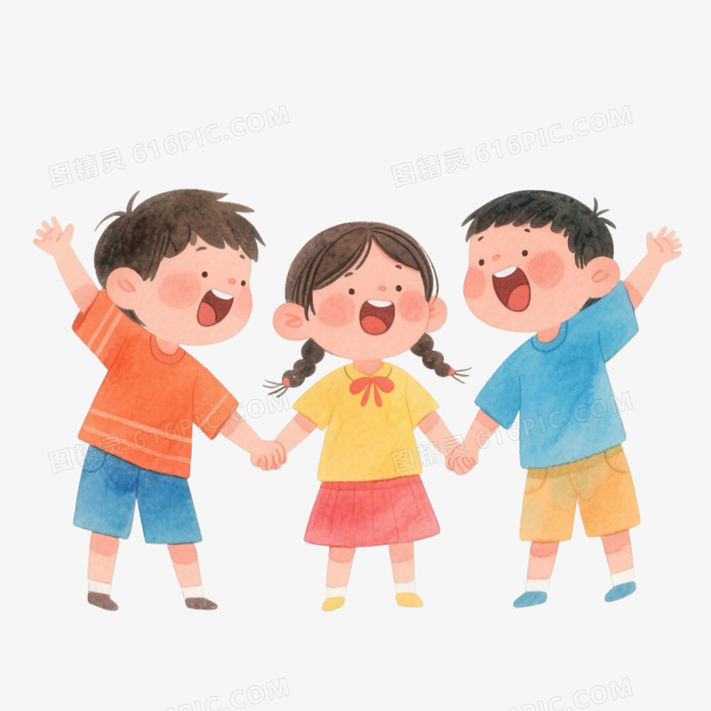 卡通插画风儿童唱歌免抠元素