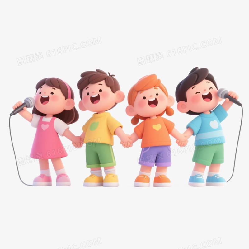 卡通插画风儿童唱歌免抠元素