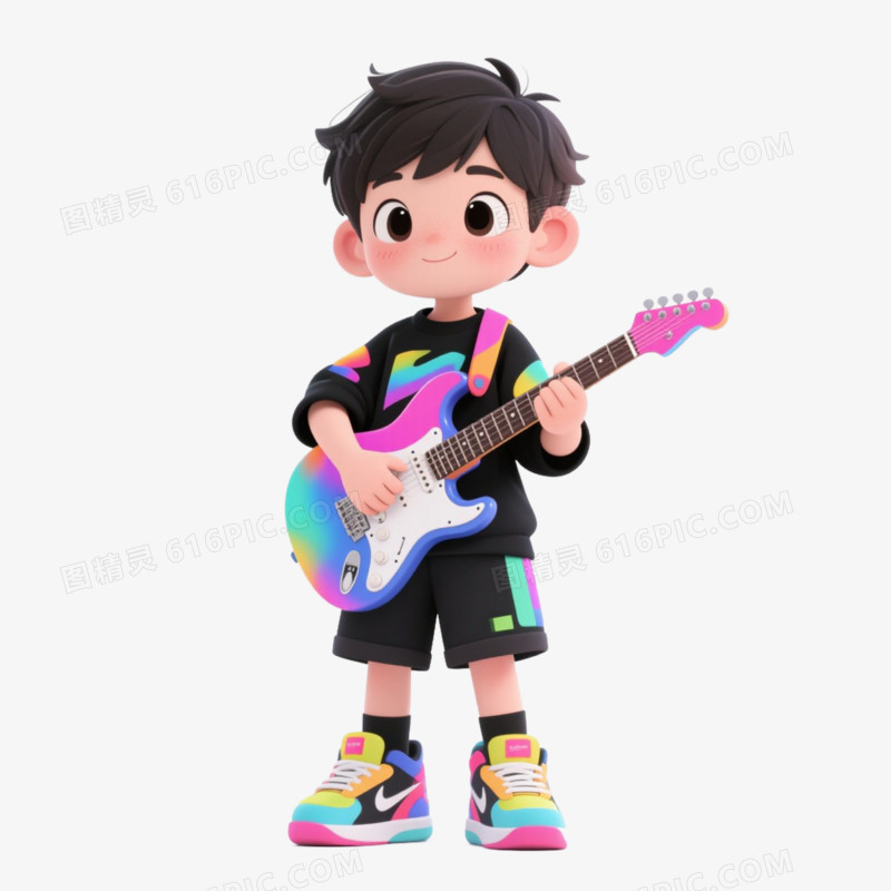 卡通插画风儿童暑假兴趣班兴趣班艺术班弹吉他免抠元素