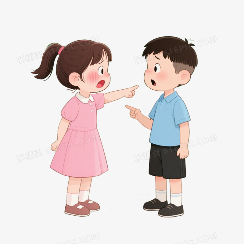 手绘卡通小朋友吵架免抠元素