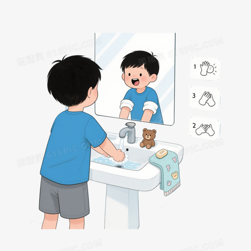 卡通插画养成个人卫生好习惯免抠元素