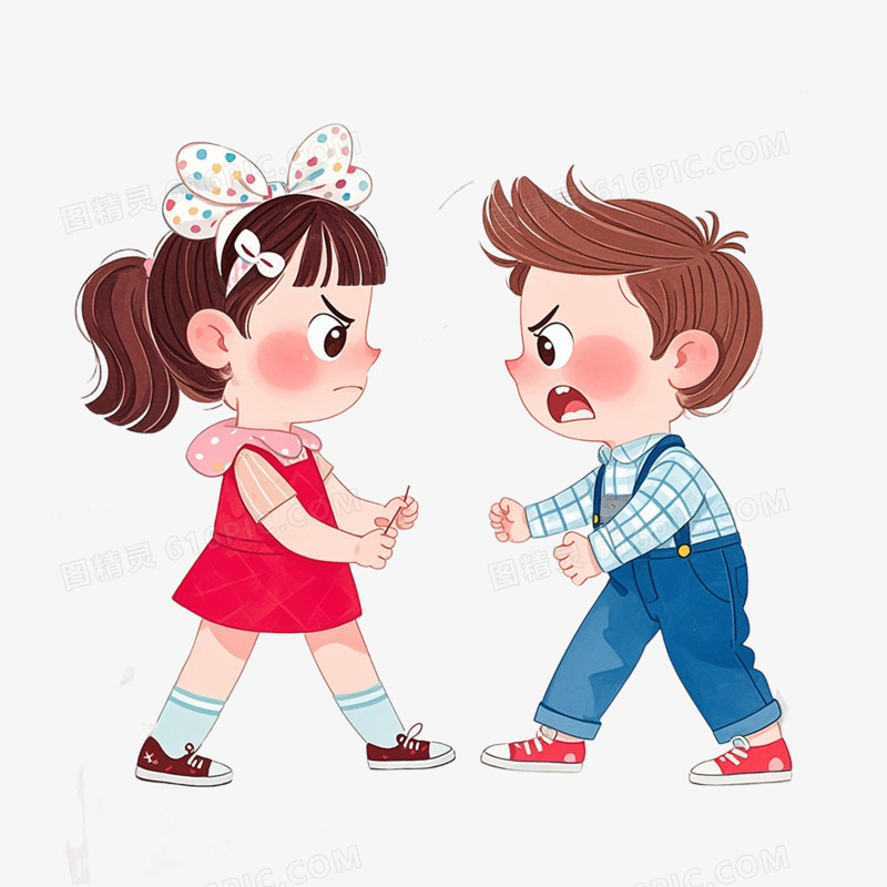 手绘卡通小朋友吵架免抠元素
