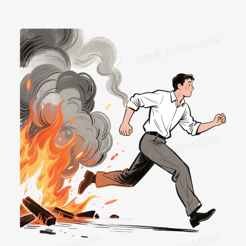 起火人物逃离火灾免抠元素