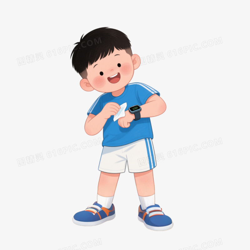 手绘卡通清洁手表好习惯免抠元素