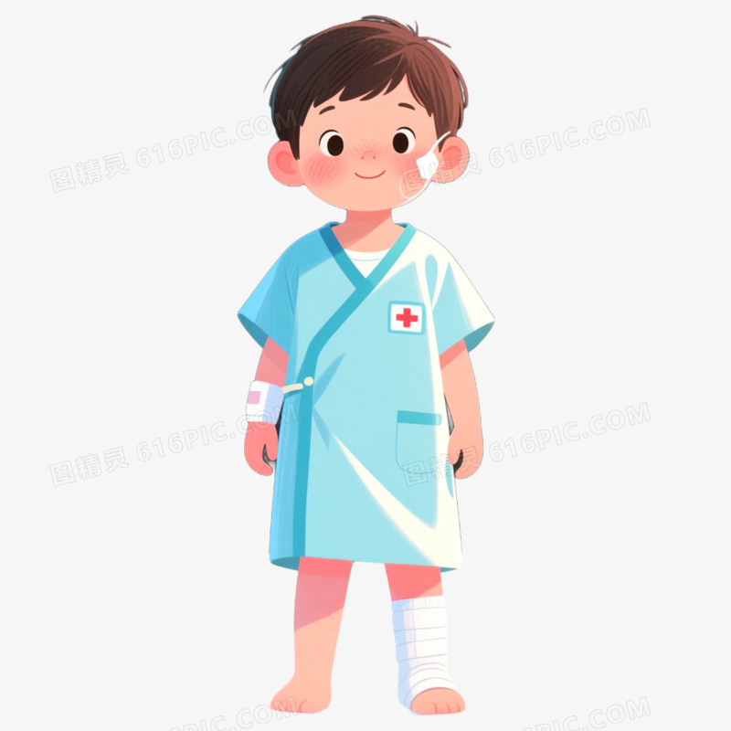 手绘插画人物生病免抠元素