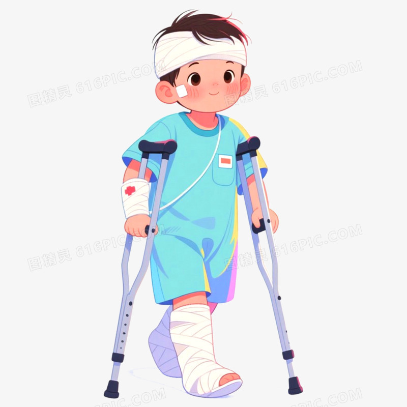 手绘插画人物生病免抠元素