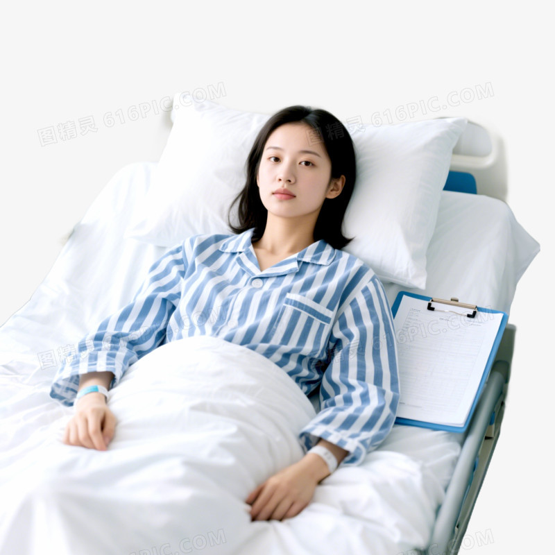 手绘卡通穿病号服的病人免抠元素