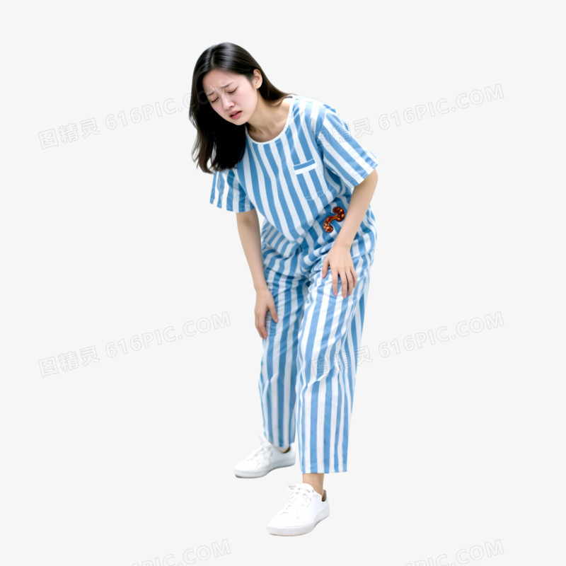 手绘卡通穿病号服的病人免抠元素