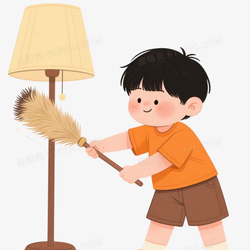 手绘卡通打扫家具好习惯免抠元素