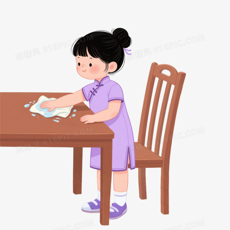 手绘卡通擦桌子好习惯免抠元素