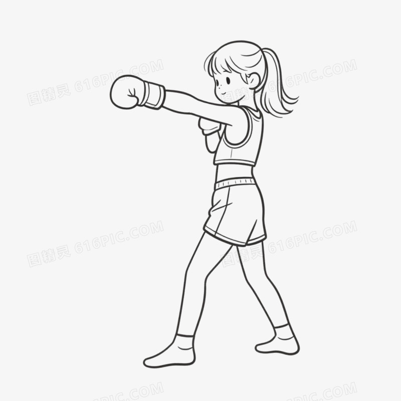 卡通手绘插画拳击线稿免抠元素