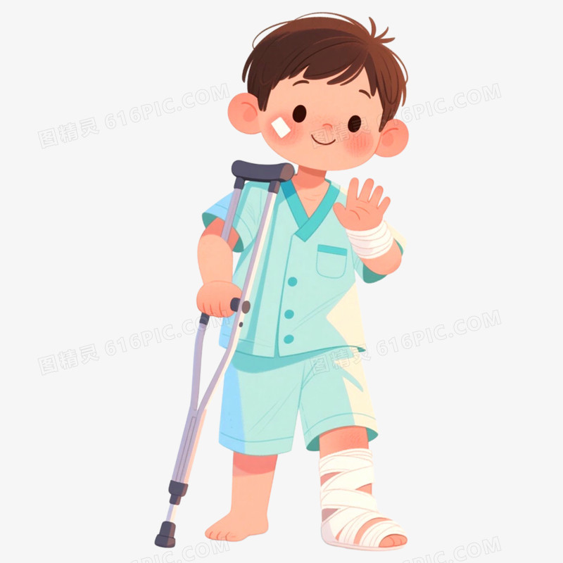 手绘插画人物生病免抠元素