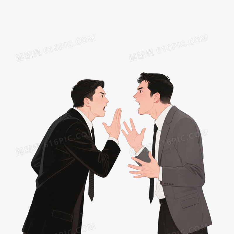 手绘卡通职场人员同事吵架免抠元素