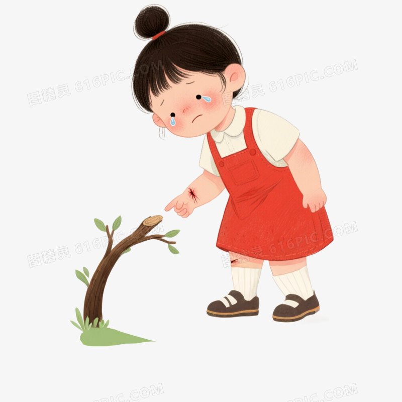 手绘卡通小孩腿部受伤免抠元素