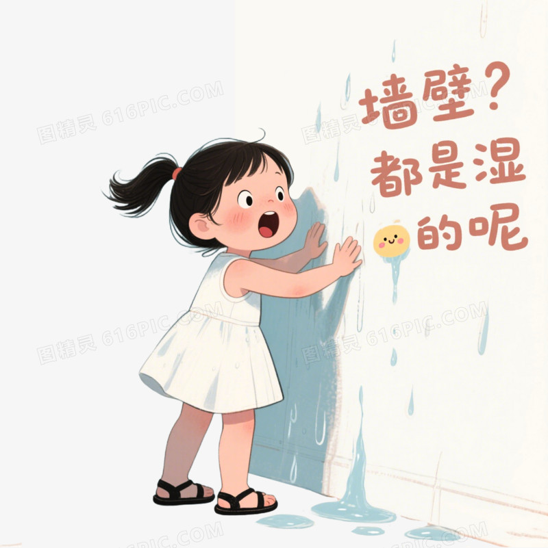 手绘卡通梅雨时节场景图免抠元素