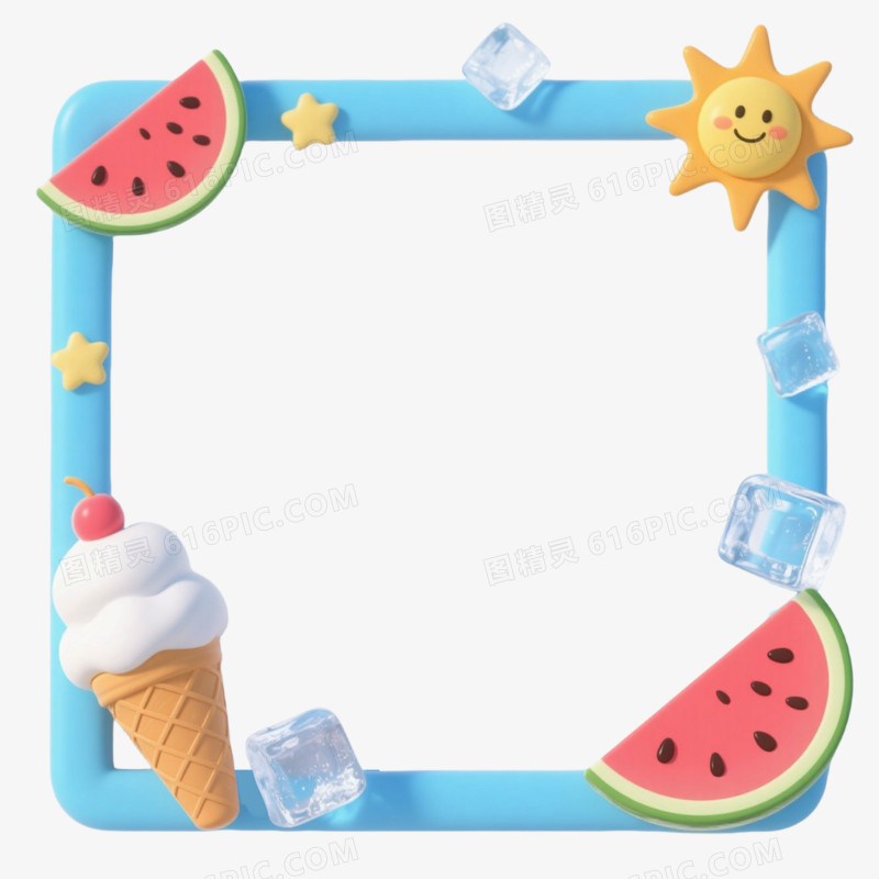 3D插画风格夏日主题边框免抠元素