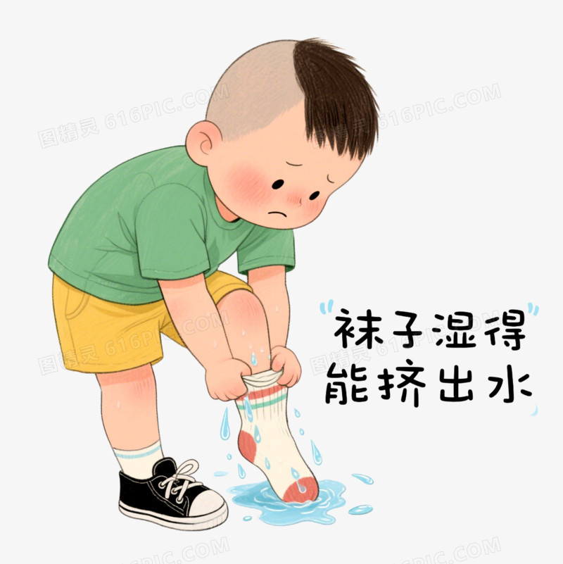手绘卡通梅雨时节场景图免抠元素