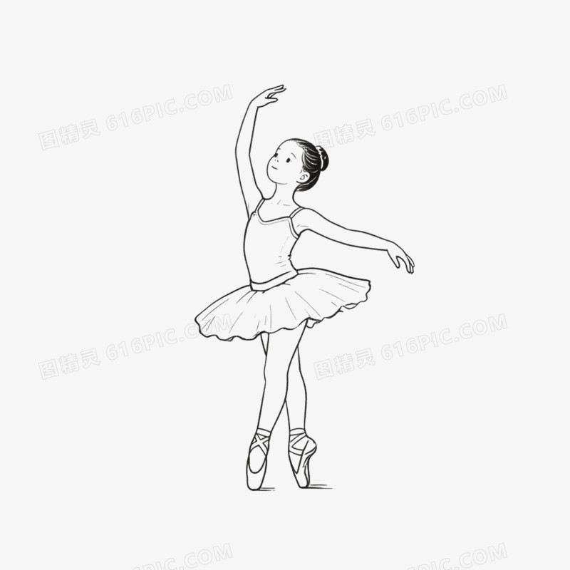 卡通手绘插画芭蕾舞线稿免抠元素