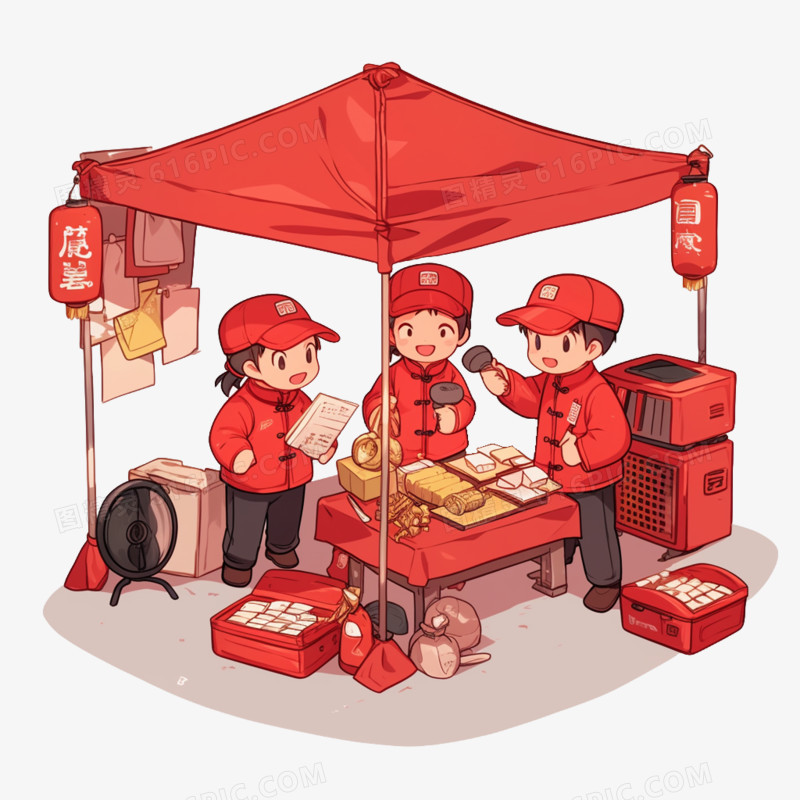 卡通志愿者在爱心义卖免抠元素