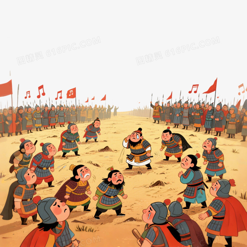 手绘卡通成语故事四面楚歌免抠元素