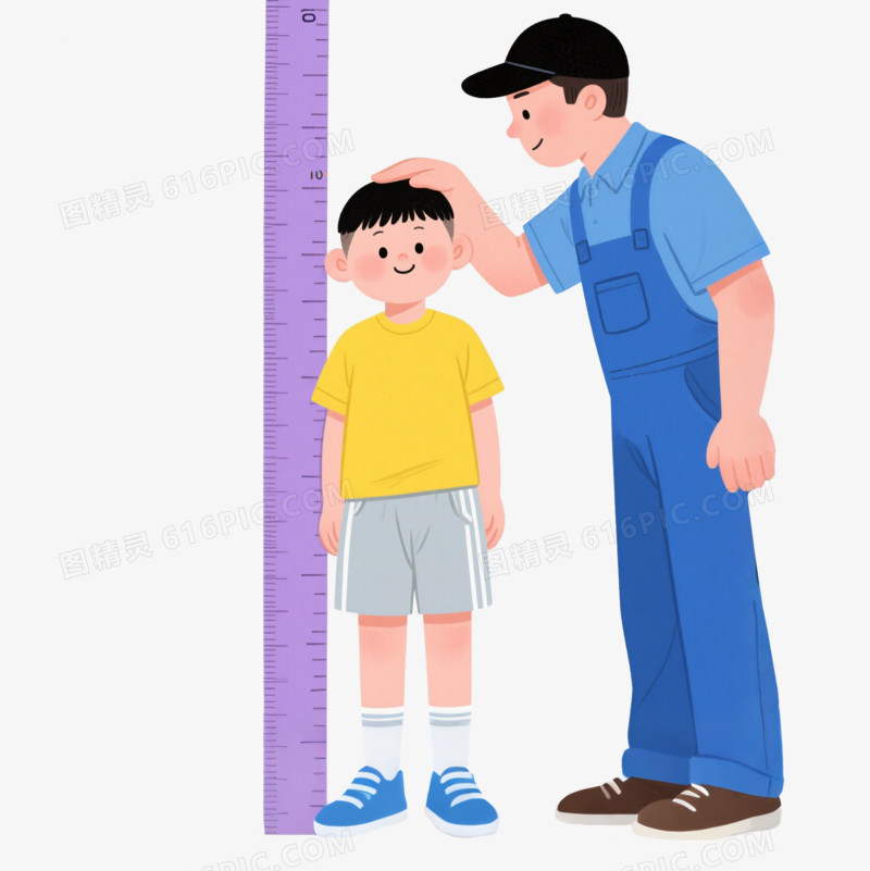 手绘卡通小孩测量身高免抠元素