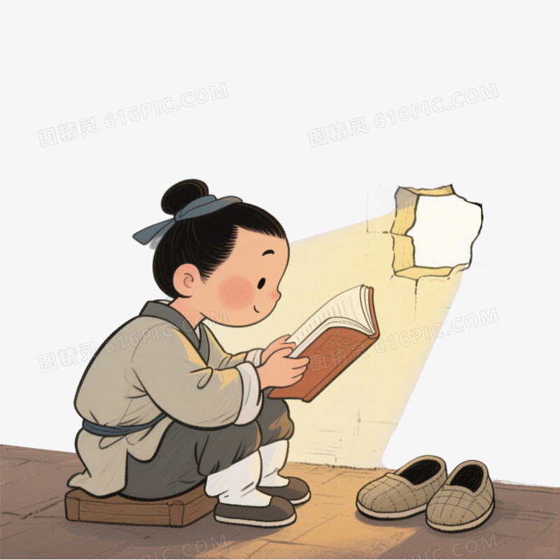 手绘卡通成语故事凿壁偷光免抠元素