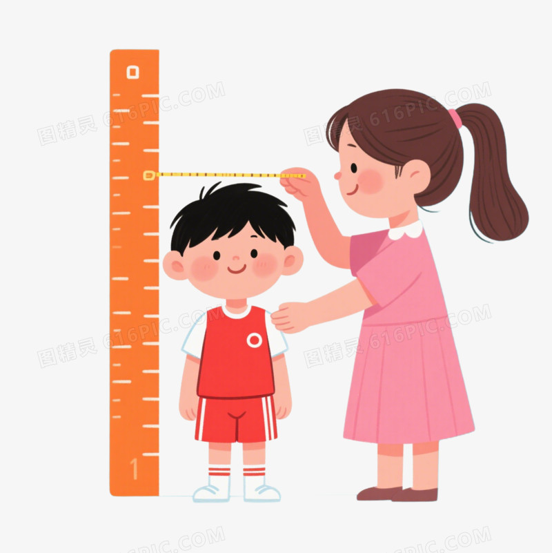 手绘卡通小孩测量身高免抠元素