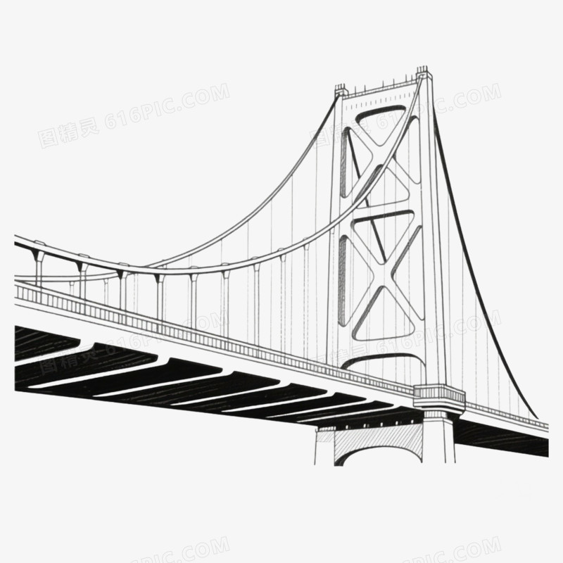 线描建筑桥免抠元素