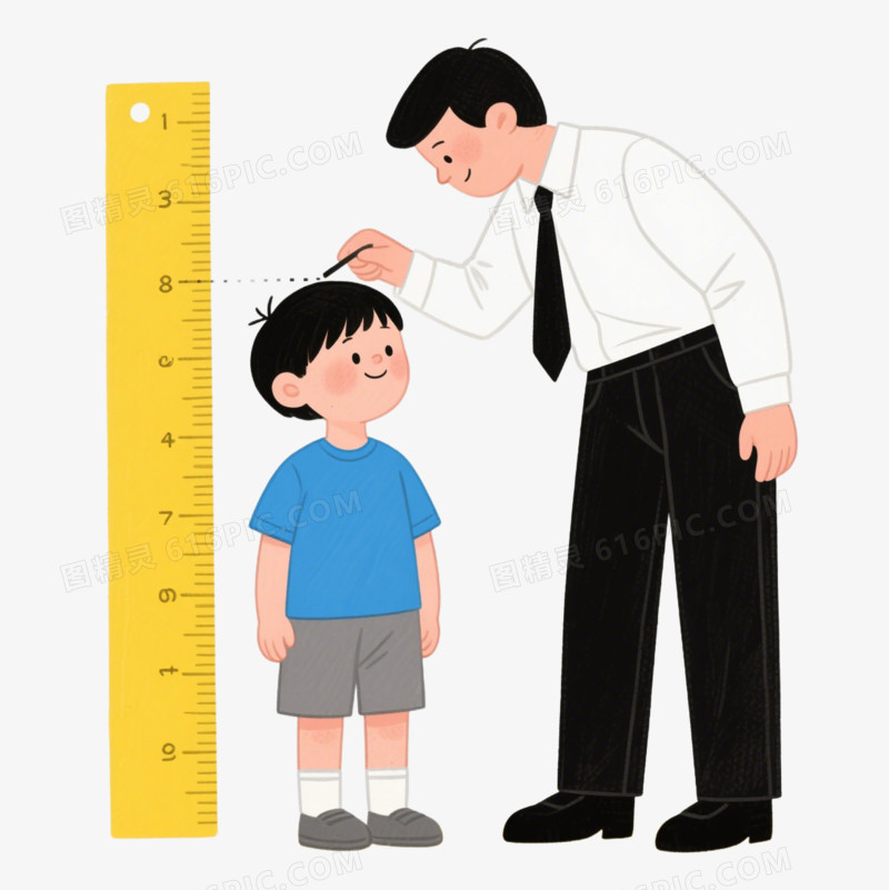 手绘卡通小孩测量身高免抠元素