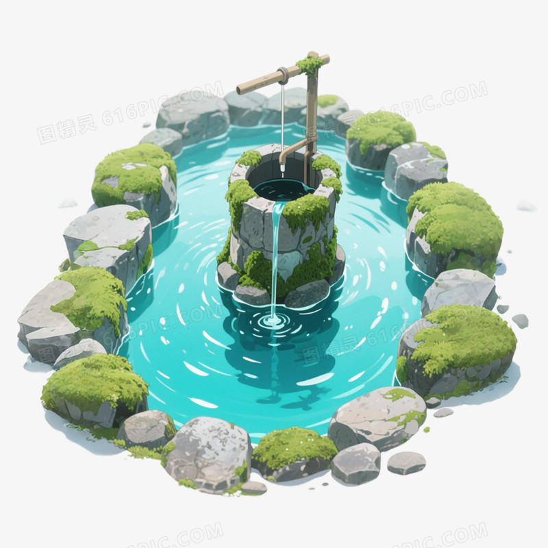 手绘插画动画风格水井免抠元素