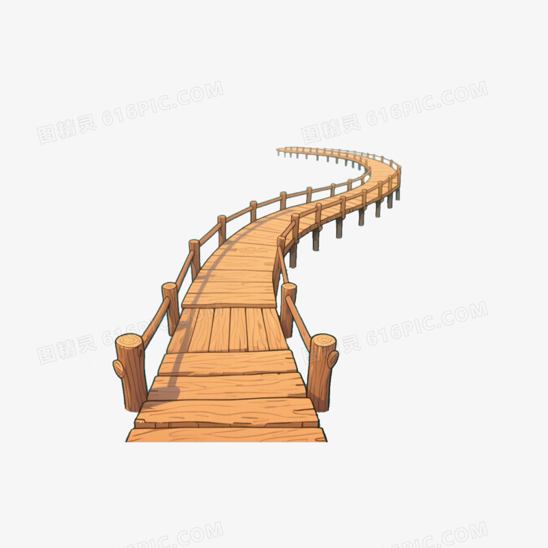 插画风木头栈桥免抠元素