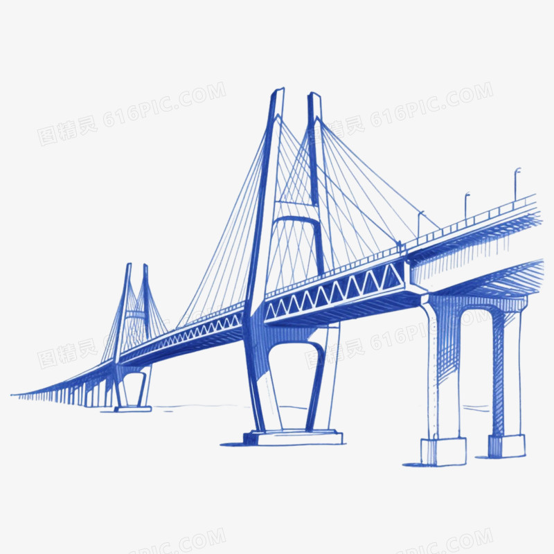 手绘线条插画大桥免抠元素